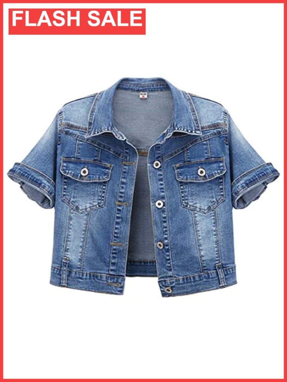 Short Sleeve Crop Denim Jacket Washed Denim Trucker Jean Coat